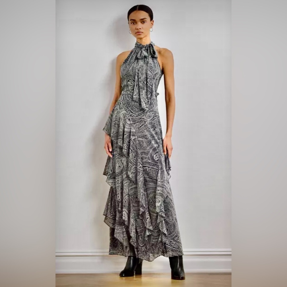 Lauren Ralph Lauren Black Paisley Maxi Dress NWT with a free gift.retsil $295
